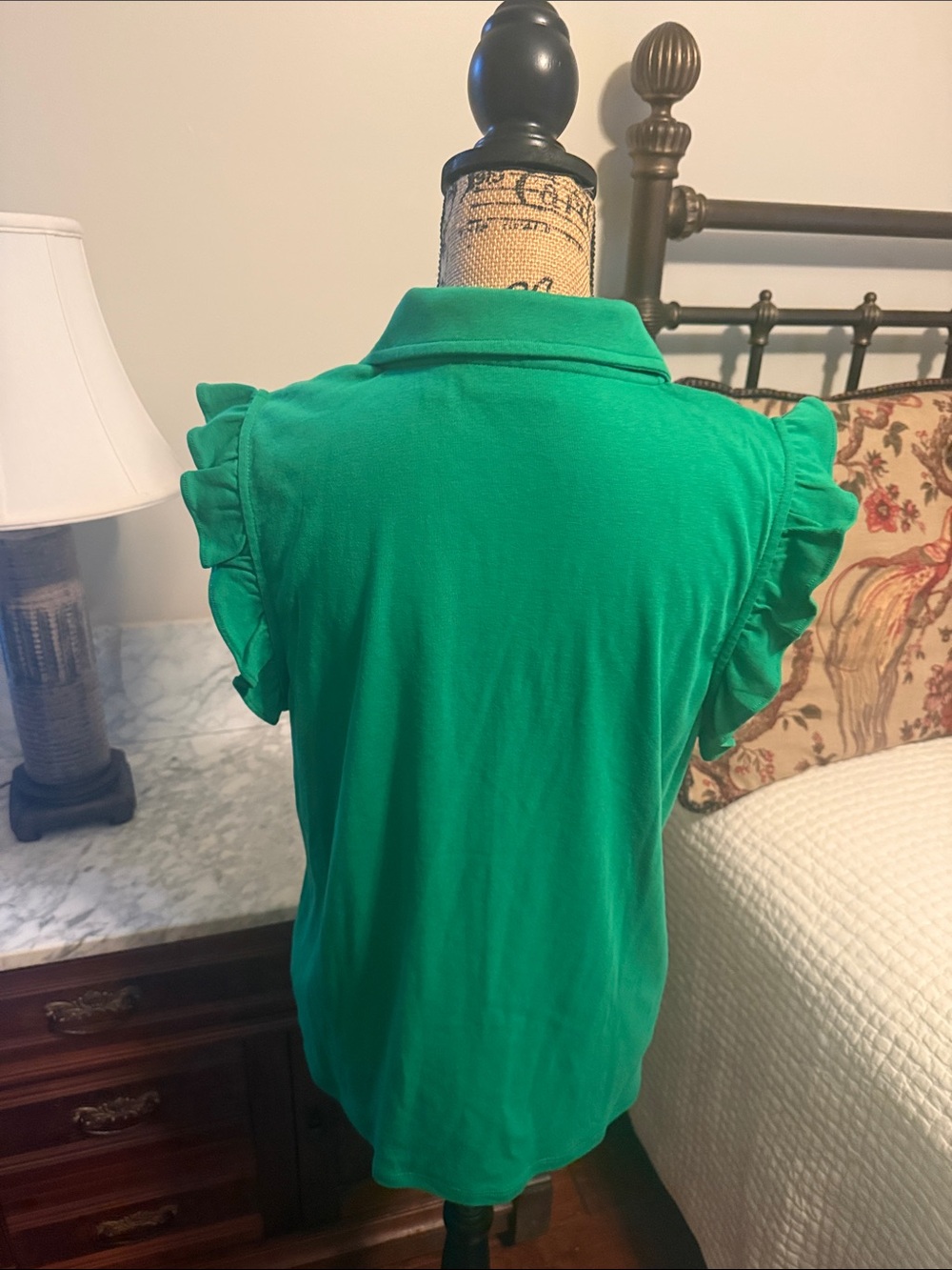 Ralph Lauren Green Ruffle Sleeve Polo Top - Picture 2 of 5